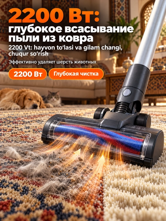 SOKANY SK-13042 simsiz vertikal changyutgich, 2200 Vt, olinadigan batareya, HEPA filtri
