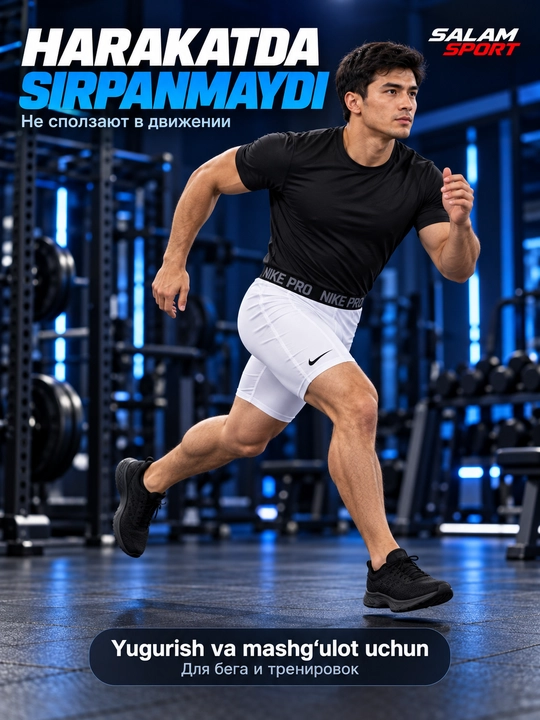 Erkaklar kompression losina-shortisi Nike Pro, sport uchun, Dri-FIT, elastik belbog’li