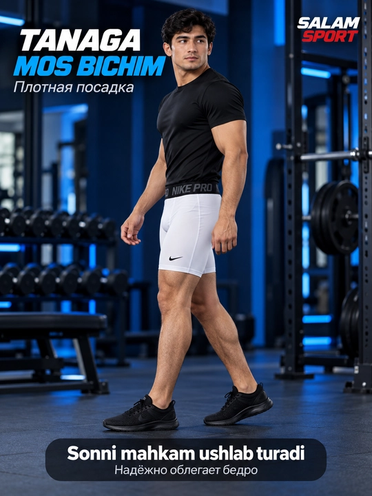 Erkaklar kompression losina-shortisi Nike Pro, sport uchun, Dri-FIT, elastik belbog’li