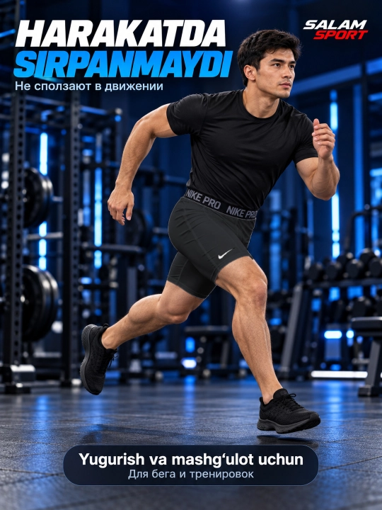 Erkaklar kompression losina-shortisi Nike Pro, sport uchun, Dri-FIT, elastik belbog’li
