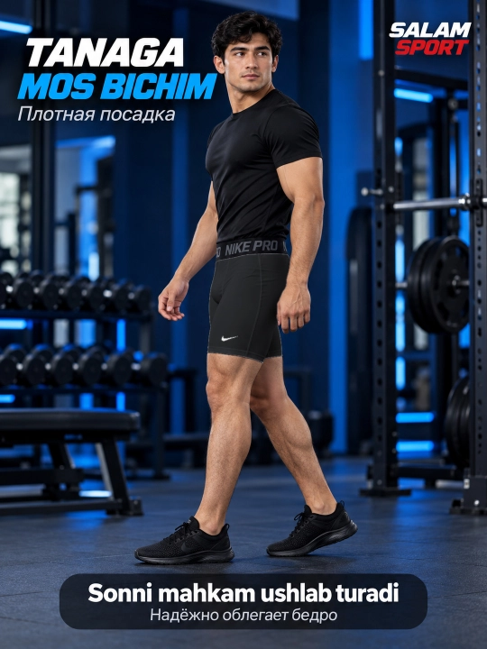 Erkaklar kompression losina-shortisi Nike Pro, sport uchun, Dri-FIT, elastik belbog’li
