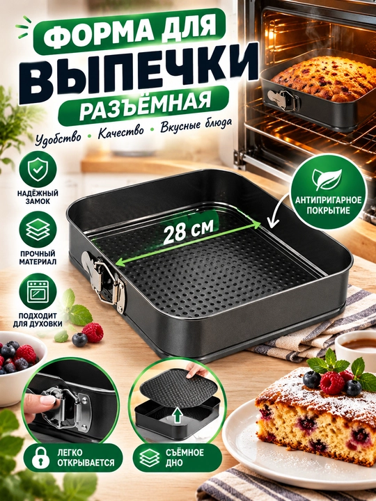 Набор разъёмных форм для выпечки — 3 шт. (сердце, круг, квадрат) - 