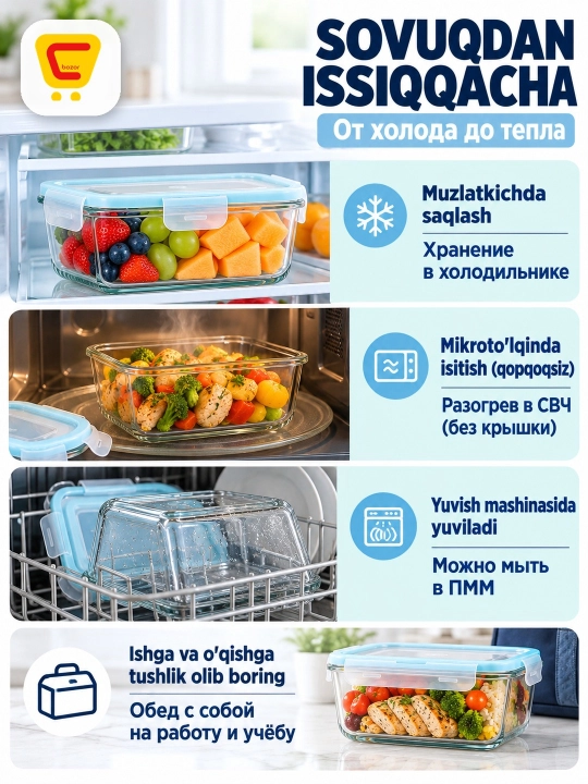 Набор стеклянных контейнеров, 3 шт