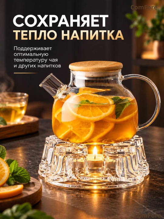 Подставка под чайник стеклянная, для подогрева чая