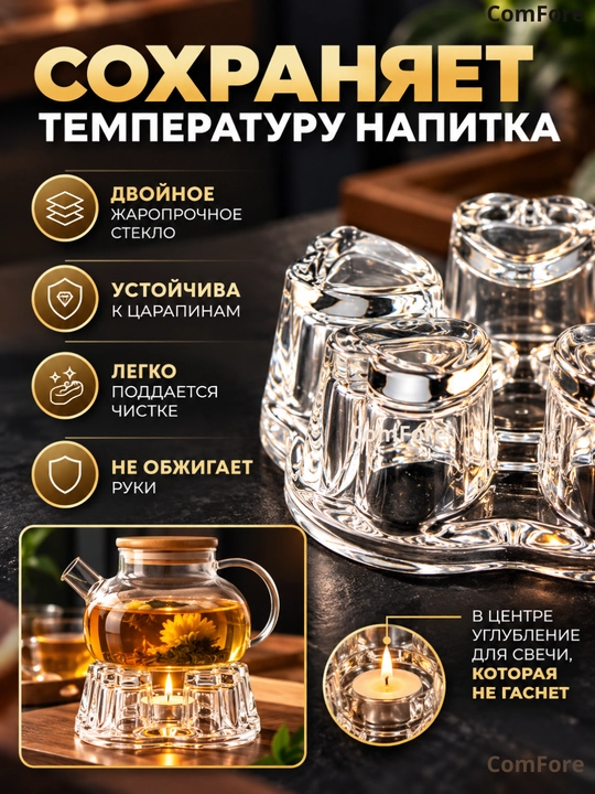 Подставка под чайник стеклянная, для подогрева чая
