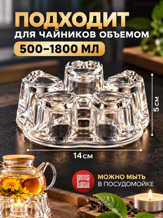Подставка под чайник стеклянная, для подогрева чая