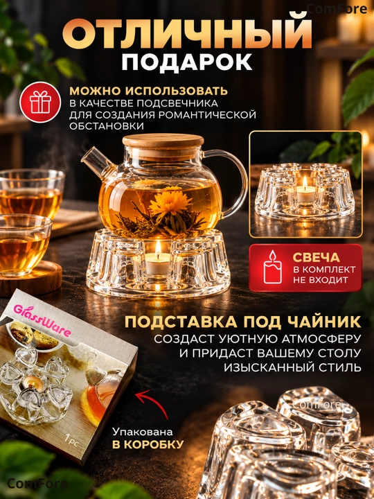 Подставка под чайник стеклянная, для подогрева чая