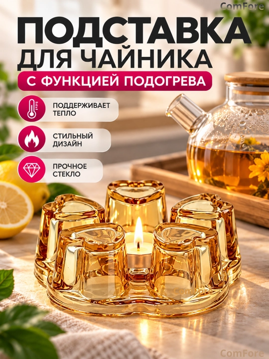 Подставка под чайник стеклянная, для подогрева чая - 