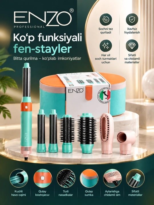 Professional fen stayler supersonic Enzo-4133, 6 tasi 1 da, 1500 vt