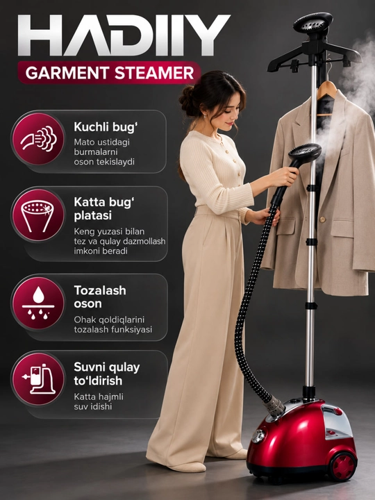 Bug‘li dazmol HD-368, tik bug‘lagich, kiyim bug‘lagich 1700W - 