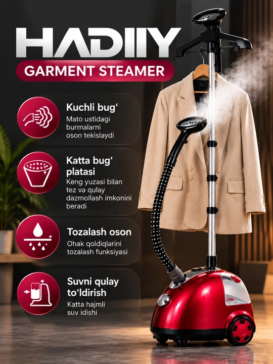 Bug‘li dazmol HD-368, tik bug‘lagich, kiyim bug‘lagich 1700W