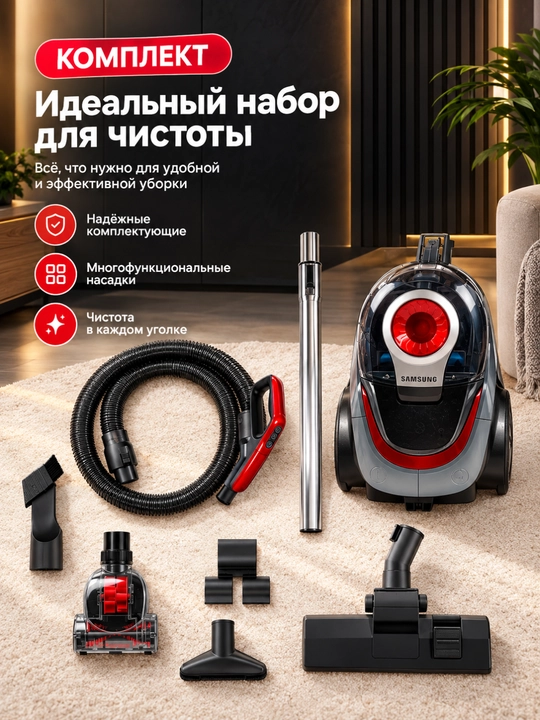 Пылесос Samsung PowerPro, 3600w, 4 л, с телескопической трубкой, с HEPA фильтром