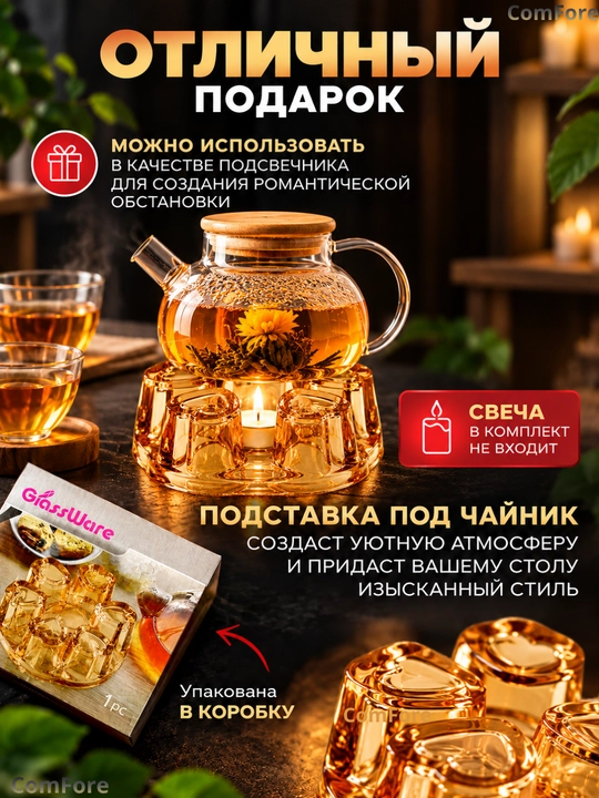 Подставка под чайник стеклянная, для подогрева чая