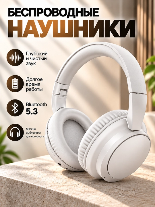 Беспроводные Bluetooth-наушники 5.3, полноразмерные, с микрофоном, чёрные - 
