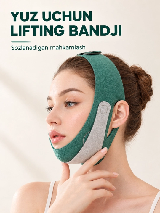 Yuz uchun bandaj maska, iyak va yuz ovalini tortuvchi lifting, qayta ishlatiladigan - 
