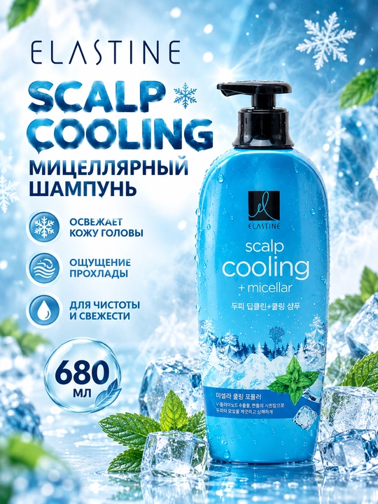 Шампунь для волос, Elastine, Scalp cooling, moisture care, intensive, collagen, 680 мл - 