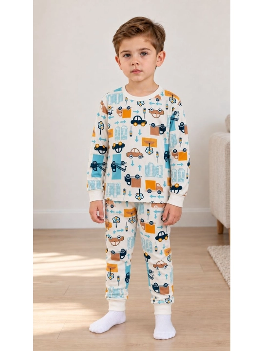 O‘g‘il bolalar uchun paxtali mashinali pijama, uzun yengli uy kiyimi, 1–8 yosh