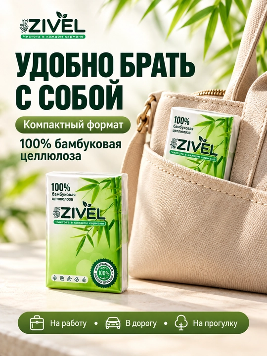 Карманные салфетки ZIVEL, 10 пачек по 10шт