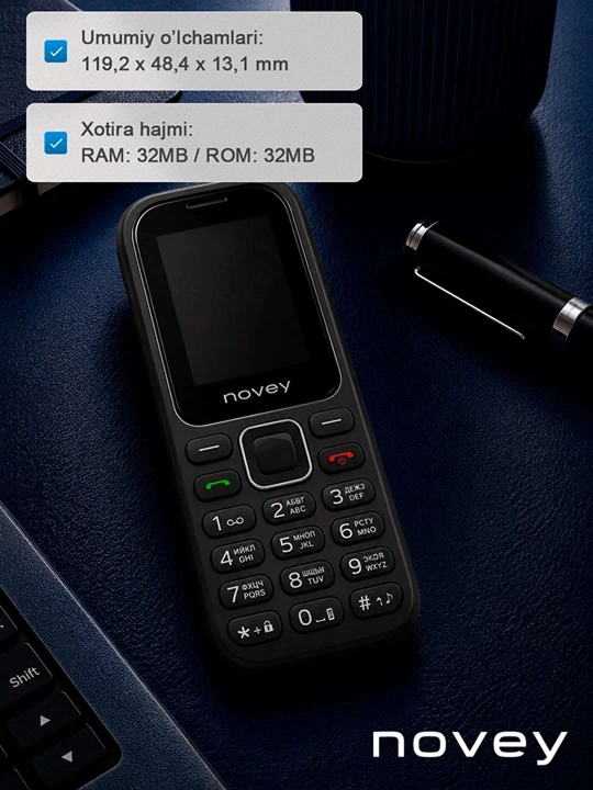 Novey M180c mobil telefon, knopkali telefon, kamerasiz, fonar, 2 SIM, 4 rang