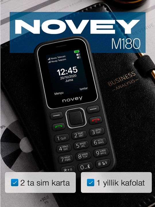 Novey M180c mobil telefon, knopkali telefon, kamerasiz, fonar, 2 SIM, 4 rang