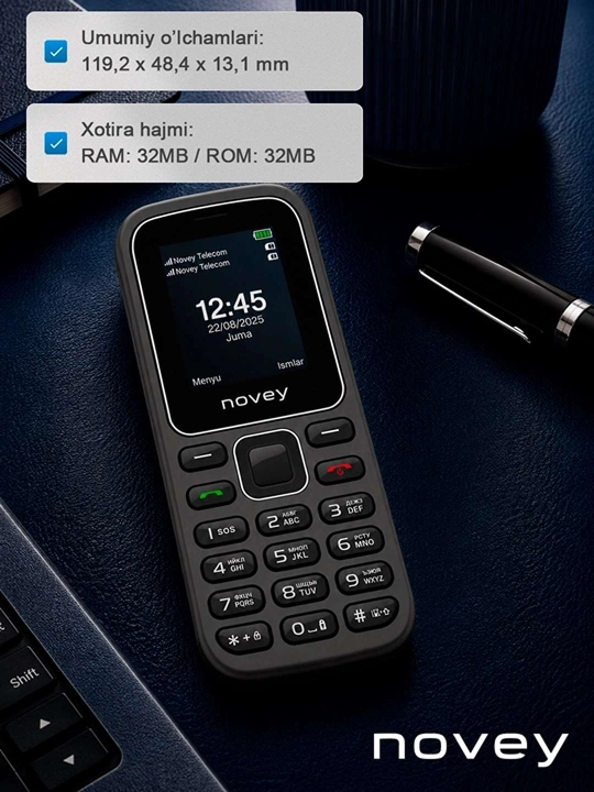 Novey M180c mobil telefon, knopkali telefon, kamerasiz, fonar, 2 SIM, 4 rang