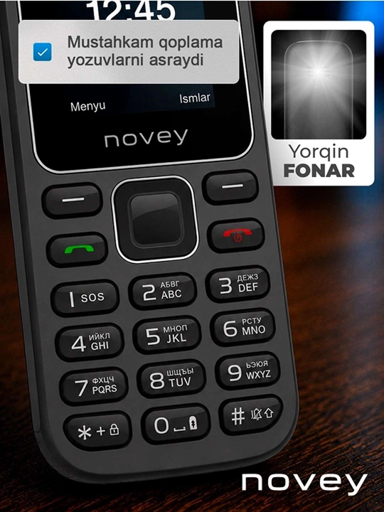 Novey M180c mobil telefon, knopkali telefon, kamerasiz, fonar, 2 SIM, 4 rang