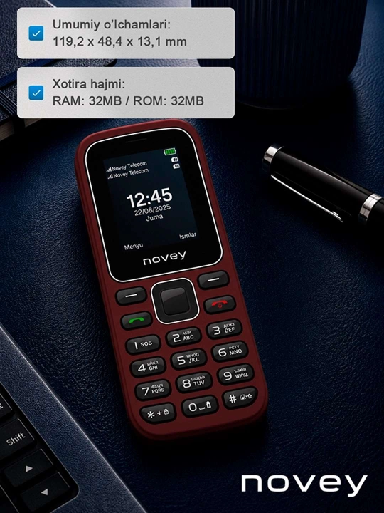 Novey M180c mobil telefon, knopkali telefon, kamerasiz, fonar, 2 SIM, 4 rang