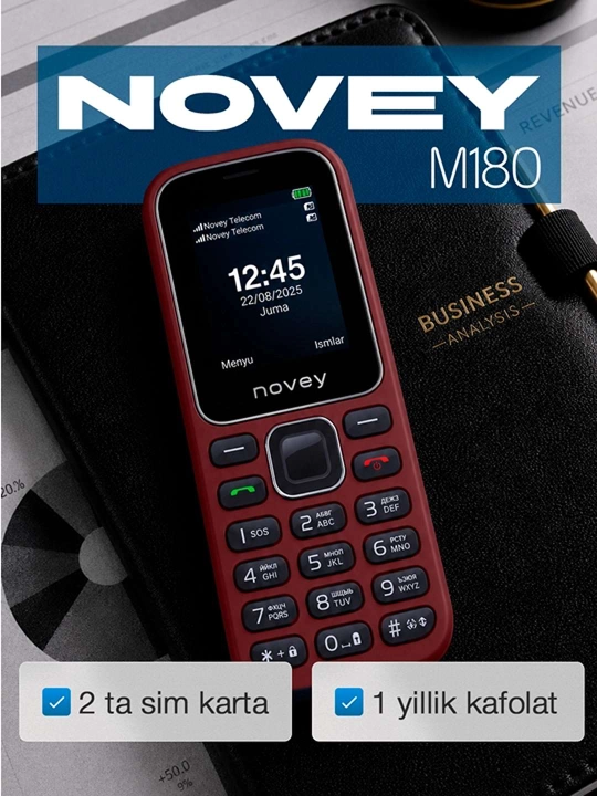 Novey M180c mobil telefon, knopkali telefon, kamerasiz, fonar, 2 SIM, 4 rang