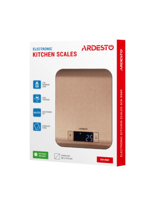 ARDESTO oshxona tarozisi, 5kg, CR2032 - 