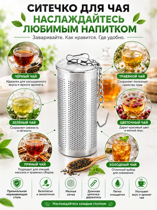 Сито для заваривания чая — нержавеющая сталь, с цепочкой