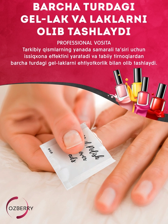 Gel lak va lakni yechish uchun salfetkalar, 200 dona, asetonsiz, manikyur va pedikyur uchun