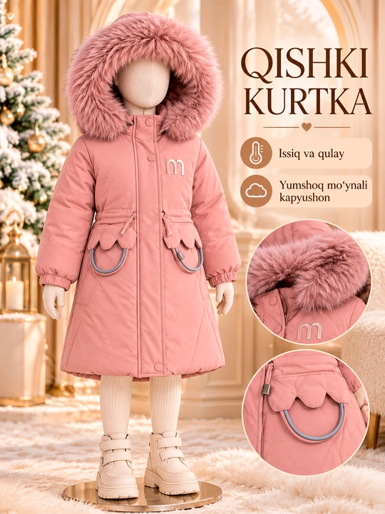 Зимняя куртка для девочек , с меховым капюшоном