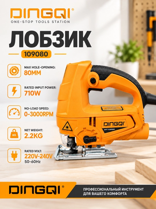 Elektr lobzik DINGQI 109080 lazerli, 710 W, mayatnik rejimi, tezlik sozlagichi bilan - 