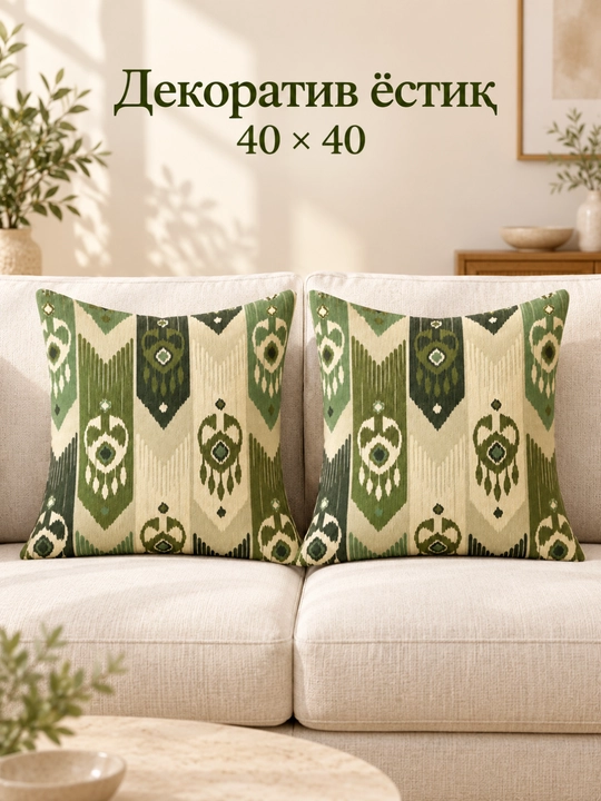 Milliy naqshli dekorativ divan yostig‘i, 40 × 40 sm