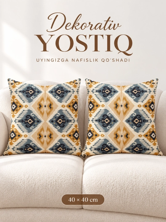 Milliy naqshli dekorativ divan yostig‘i, 40 × 40 sm