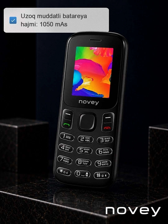 Novey M185 knopkali telefon, mini, radio, kamerasiz, Dual SIM
