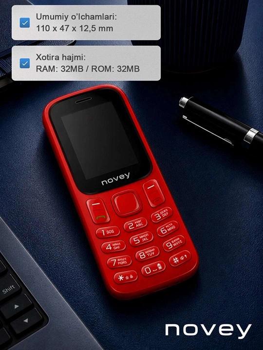 Novey M185 knopkali telefon, mini, radio, kamerasiz, Dual SIM