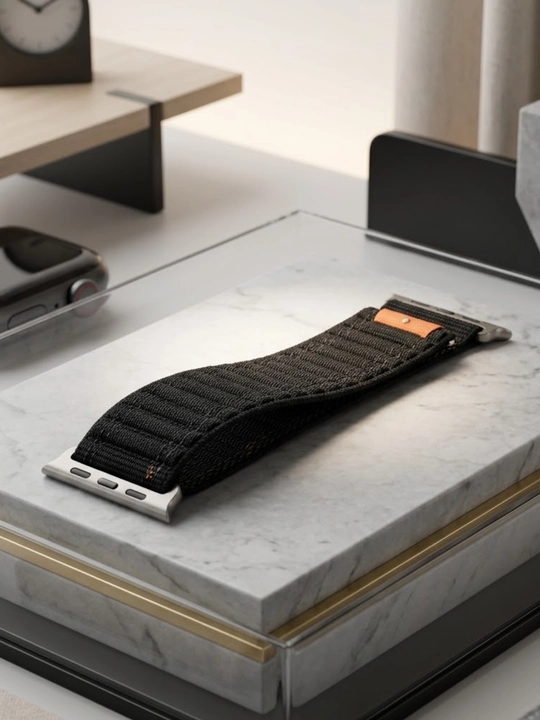 Smart Watch aqlli soati uchun qora to‘qimali tasma, 42/44/45/46/49 mm