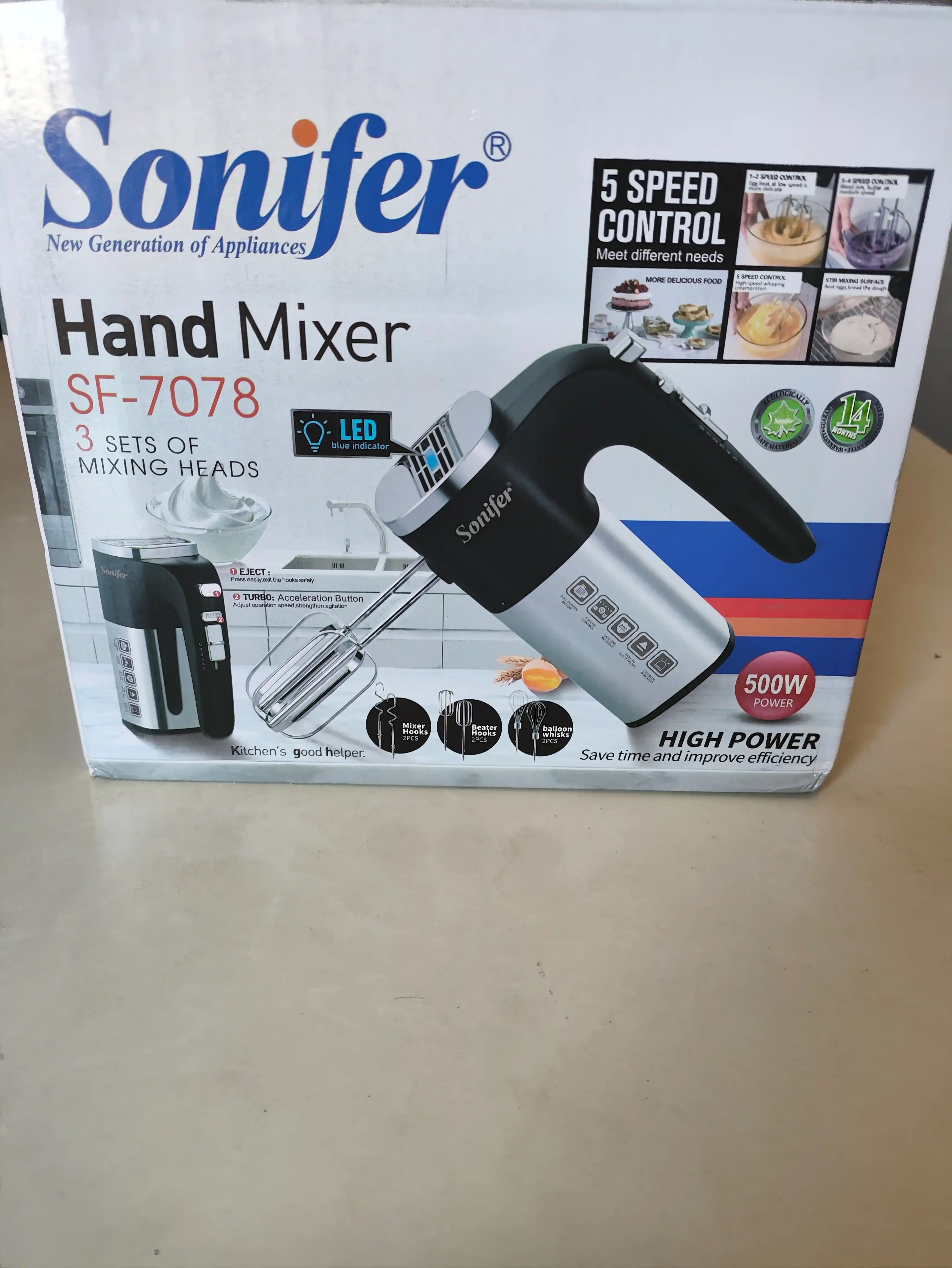 Sonifer qo'l mikser, turbo rejim, 5 tezlik, 500 vt, Mikser