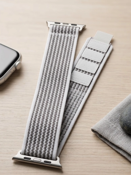 Smart Watch uchun kulrang-oq to‘qimali tasma, 42/44/45/46/49 mm
