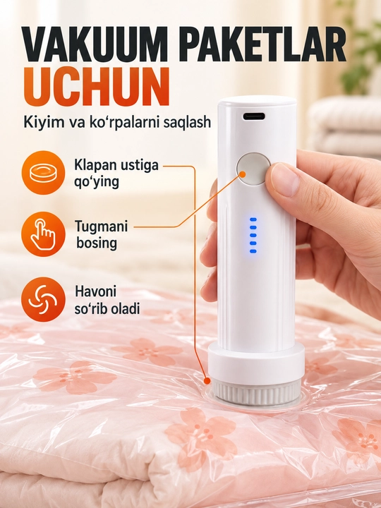 Электрический беспроводной насос для вакуумных пакетов, зарядка USB-C - 