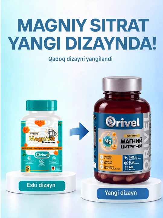 Magniy sitrat 470mg + B6 - Magnivit - asab tizimi, yurak, mushaklarni qo‘llab-quvvatlaydi