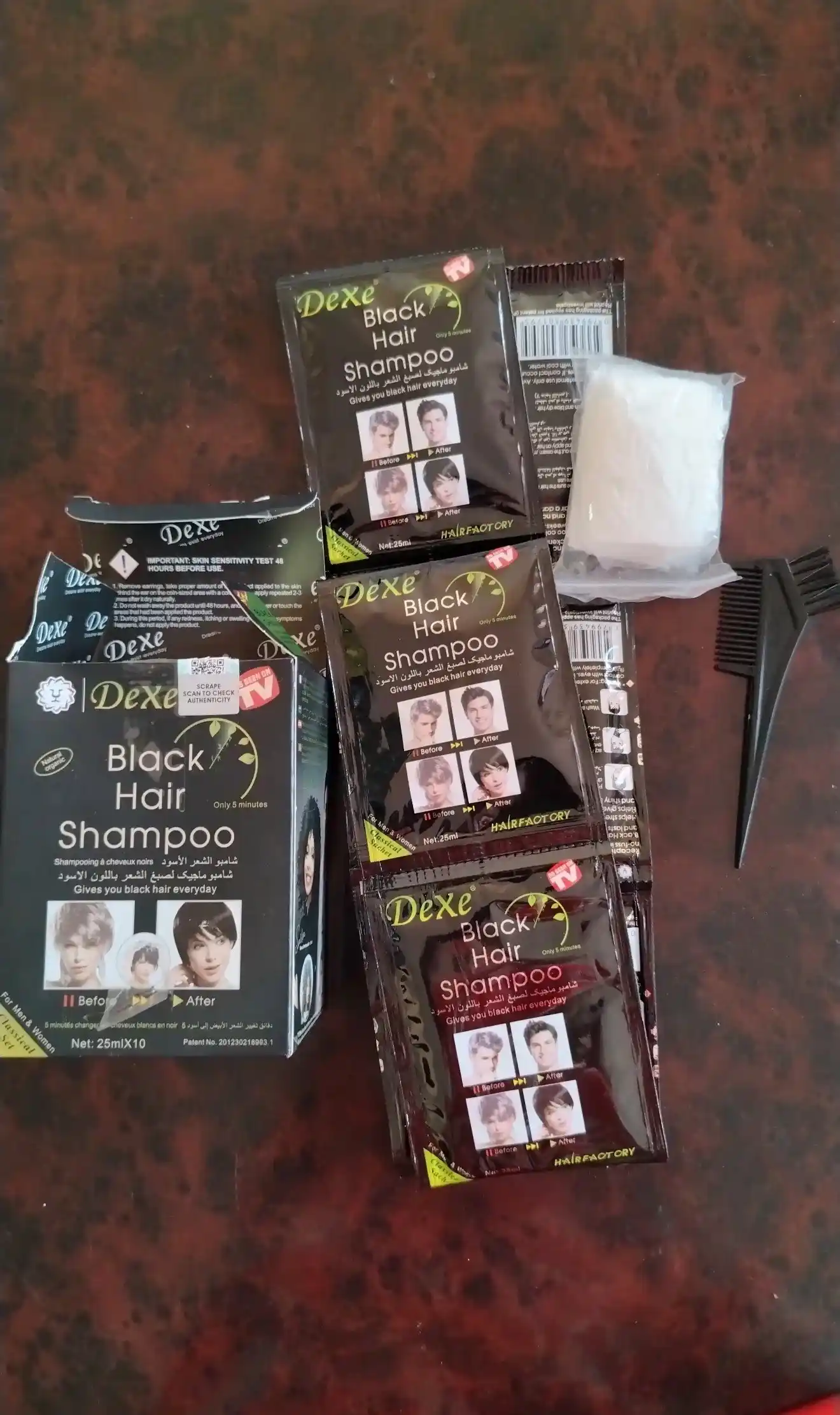 Шампунь краска для волос Dexe Black Hair чёрный против седины, 10 шт