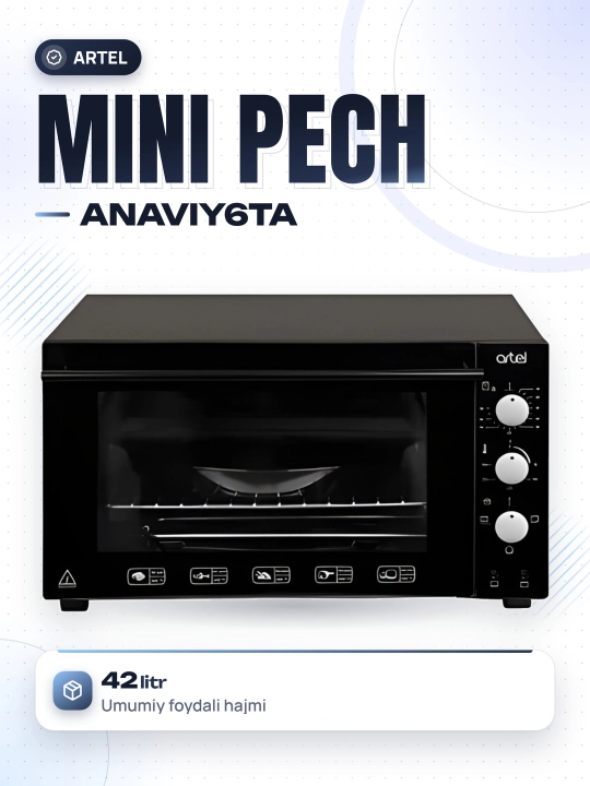 Artel mini pechi, 42 litr, gril funksiyasi, an'anaviy, 6 ta isitish rejimi - 