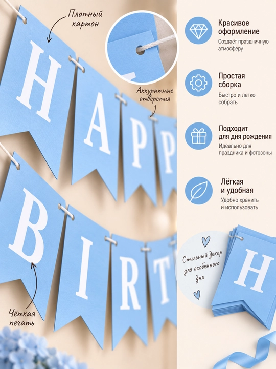 Гирлянда Happy Birthday баннер для украшения дня рождения, декор для праздника