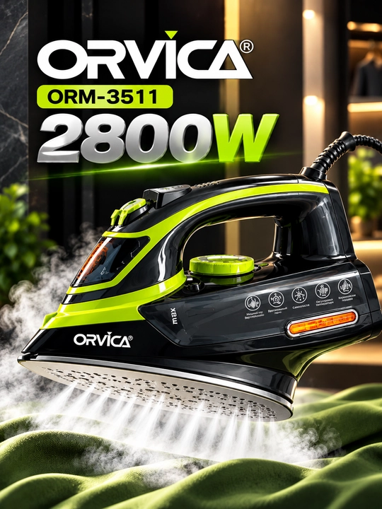 Паровой утюг ORVICA ORM-3511, 2800 Вт, керамическая подошва, вертикальный пар - 