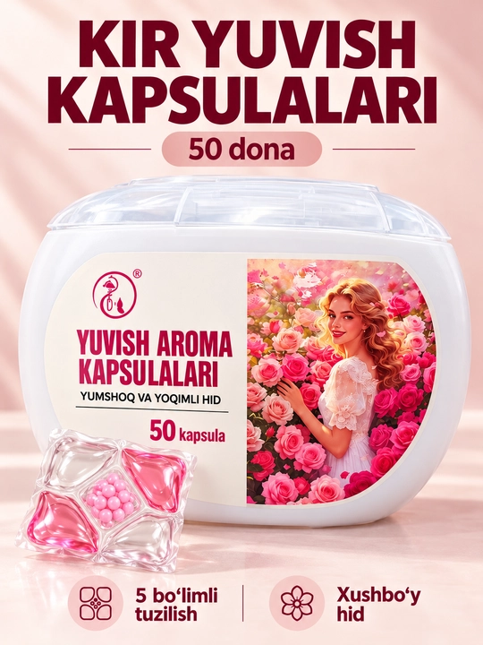 Ароматизированные капсулы для стирки, пятикамерные, 50 штук - 