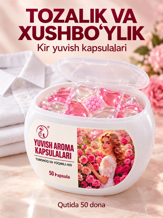 Ароматизированные капсулы для стирки, пятикамерные, 50 штук