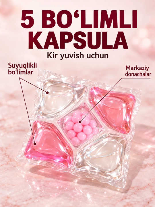 Ароматизированные капсулы для стирки, пятикамерные, 50 штук