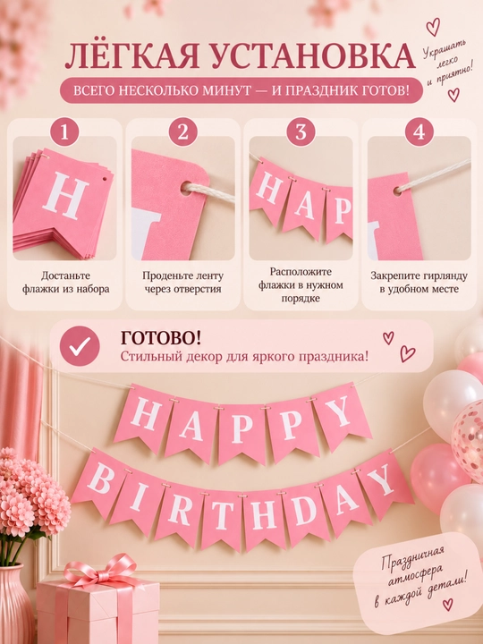 Гирлянда Happy Birthday баннер для украшения дня рождения, декор для праздника